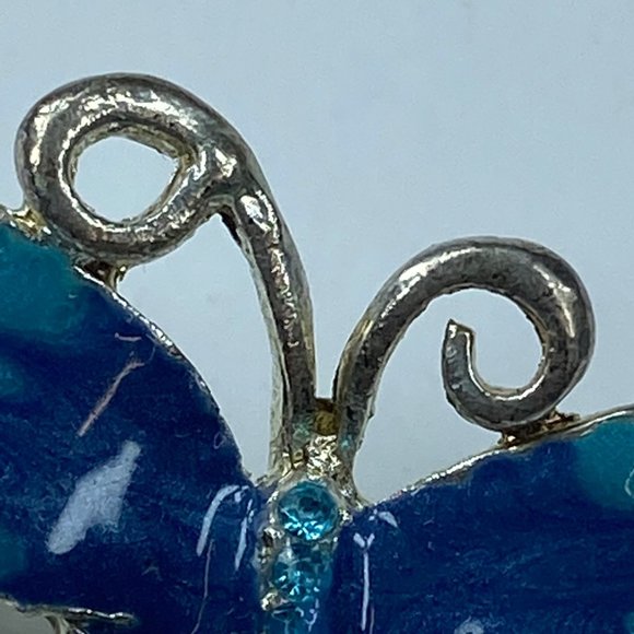 Silver & Shade of Blue Enameled Butterfly Pin Brooch Jewelry Rhinestone Accents - Picture 3 of 16